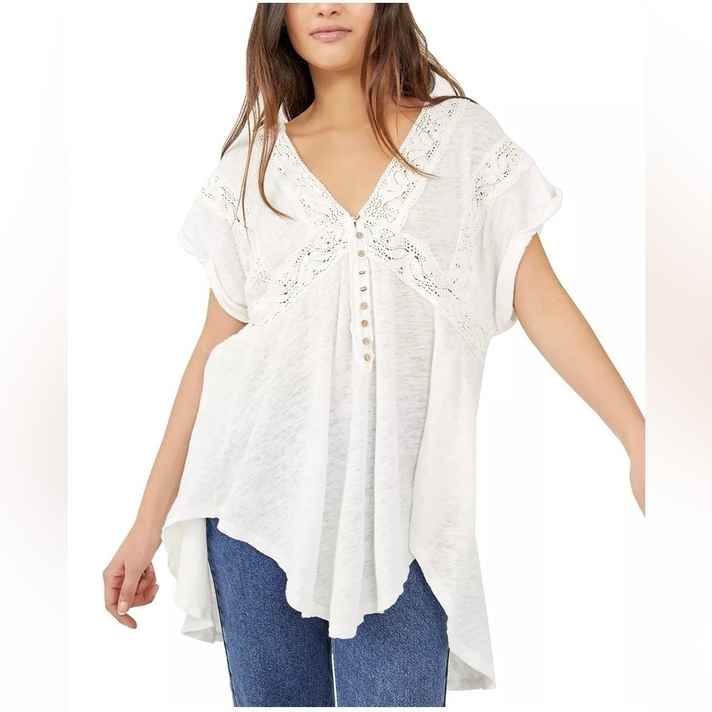 Free People Way Out There hi low Tunic White with lace XS